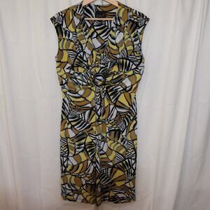 Scarlett Size 14 Dress Yellow Black Graphic Sleeveless Gathered Waist Buckle